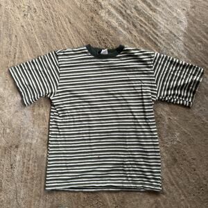 Vintage 90s Striped Green Shirt Y2K Skate Hip-Hop Grunge Men's Large Essential